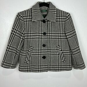 Ralph Lauren Wool Blend 3/4 Sleeve Houndstooth Print Coat Size 6P